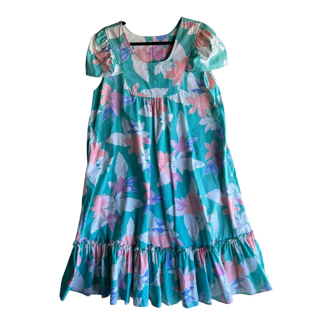 Royal Hawaiian Creations Dress Muumuu Cap Sleeve Ruffle Mint Green Size XL